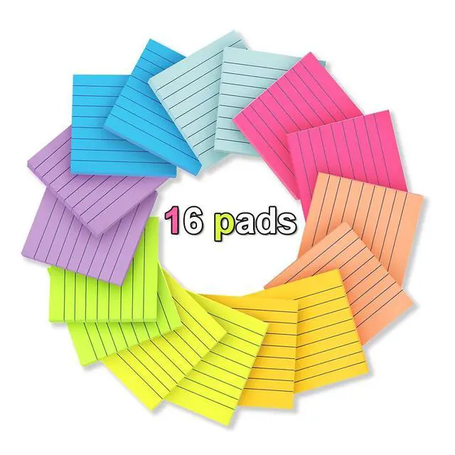 Alt view image 2 of 6 - (16 Pack) Lined Sticky Notes 3x3 in Ruled Stickies,Bright Colors