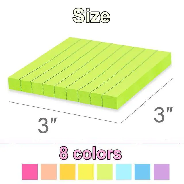 Alt view image 3 of 6 - (16 Pack) Lined Sticky Notes 3x3 in Ruled Stickies,Bright Colors