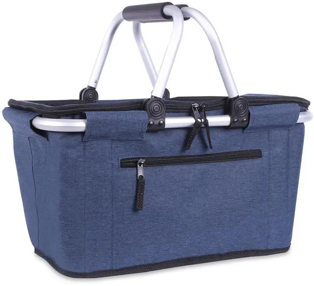 Main image of Picnic Basket, Collapsible Shopping Basket with Lid 27L Large Market Basket with Handles Reusable Folding Grocery Basket Insulated Cooler Bag for Picnic Travel, Blue