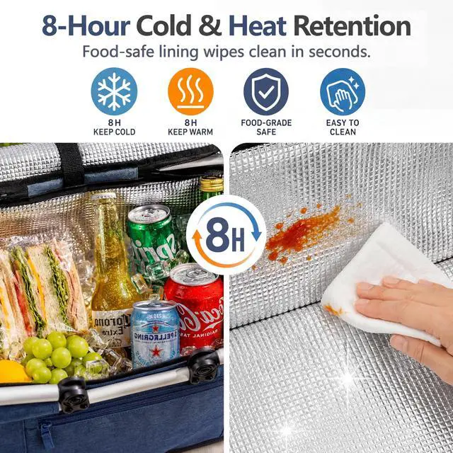 Alt view image 3 of 6 - Picnic Basket, Collapsible Shopping Basket with Lid 27L Large Market Basket with Handles Reusable Folding Grocery Basket Insulated Cooler Bag for Picnic Travel, Blue