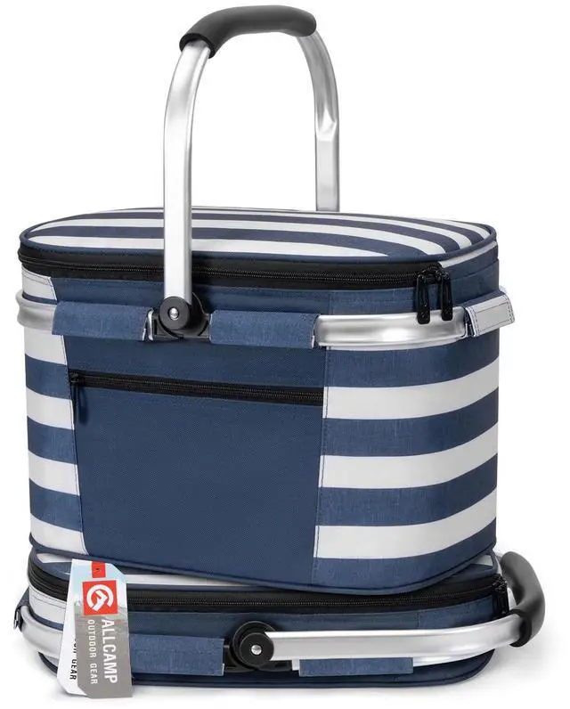 Main image of Picnic Basket, 22L Insulated Cooler Foldable, Thick, Blue White