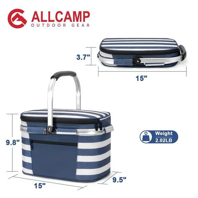 Alt view image 2 of 6 - Picnic Basket, 22L Insulated Cooler Foldable, Thick, Blue White