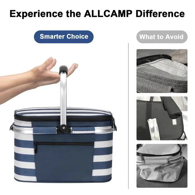 Alt view image 4 of 6 - Picnic Basket, 22L Insulated Cooler Foldable, Thick, Blue White