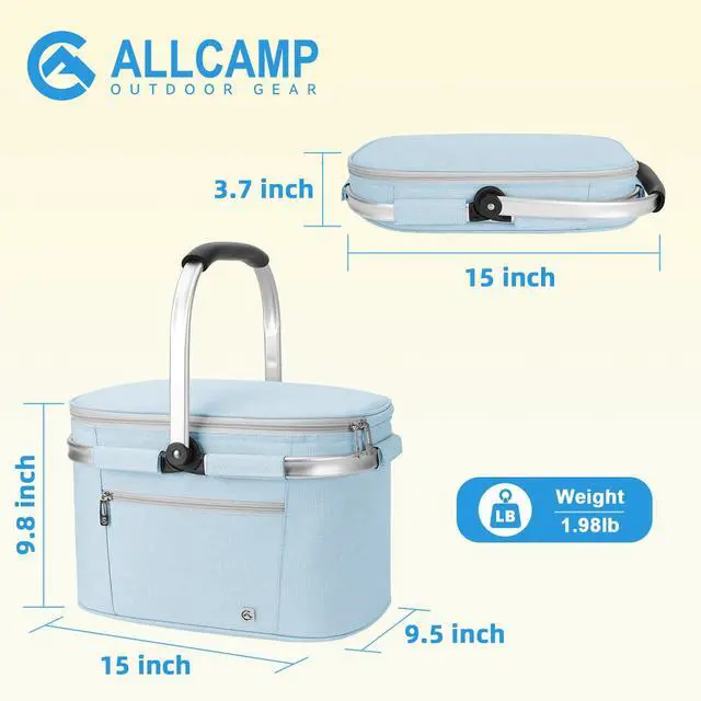 Alt view image 2 of 6 - Picnic Basket, 22L Insulated Cooler Foldable, Thick, Light Blue