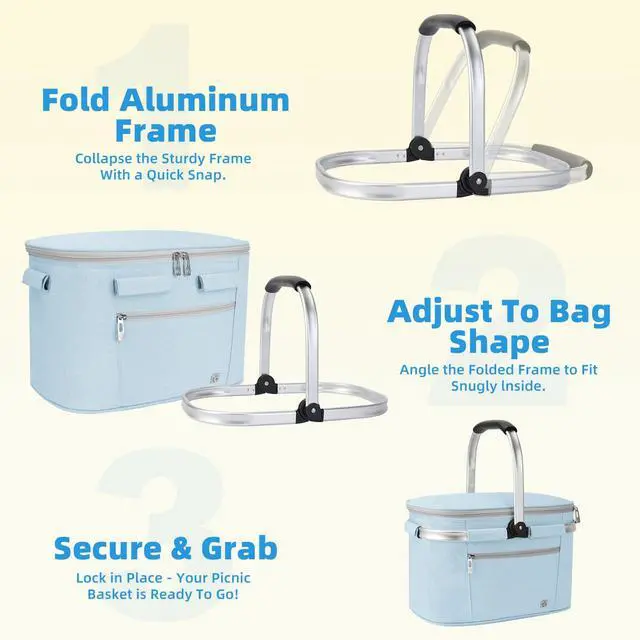 Alt view image 3 of 6 - Picnic Basket, 22L Insulated Cooler Foldable, Thick, Light Blue
