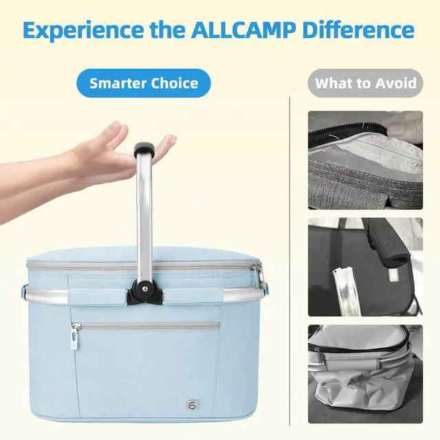 Alt view image 4 of 6 - Picnic Basket, 22L Insulated Cooler Foldable, Thick, Light Blue