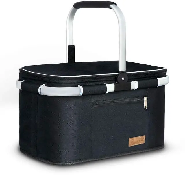 Main image of 35L Large Picnic Basket 2 Layers of Internal Pockets Leak-Proof and Insulated Folding with Internal Support for enhansed Stability, Wedding Gifts for Couple(Black)