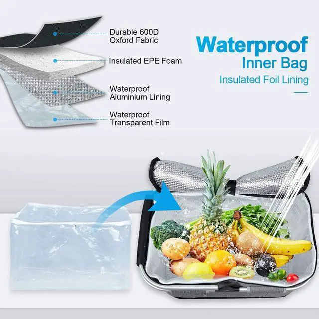 Alt view image 4 of 6 - 35L Large Picnic Basket 2 Layers of Internal Pockets Leak-Proof and Insulated Folding with Internal Support for enhansed Stability, Wedding Gifts for Couple(Black)