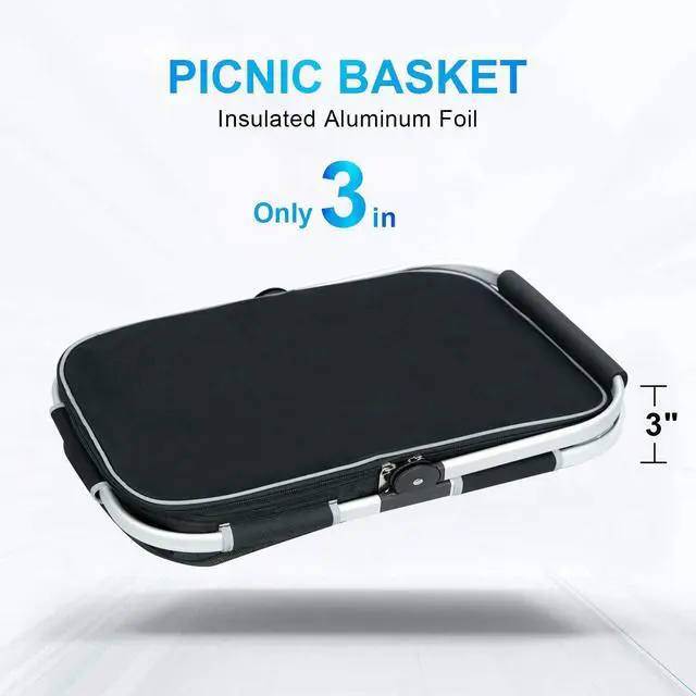 Alt view image 6 of 6 - 35L Large Picnic Basket 2 Layers of Internal Pockets Leak-Proof and Insulated Folding with Internal Support for enhansed Stability, Wedding Gifts for Couple(Black)