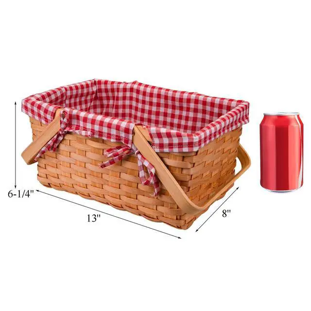 Alt view image 2 of 7 - Picnic Basket, Natural Woven Basket with Double Folding Handles, Woodchip Basket & Organizer Blanket Storage for Egg Gathering, Wedding, Candy Gift & Toy (13 x 8 x 6-1/4 Inches)