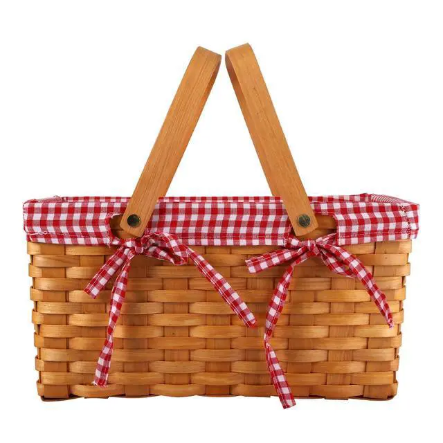 Alt view image 3 of 7 - Picnic Basket, Natural Woven Basket with Double Folding Handles, Woodchip Basket & Organizer Blanket Storage for Egg Gathering, Wedding, Candy Gift & Toy (13 x 8 x 6-1/4 Inches)