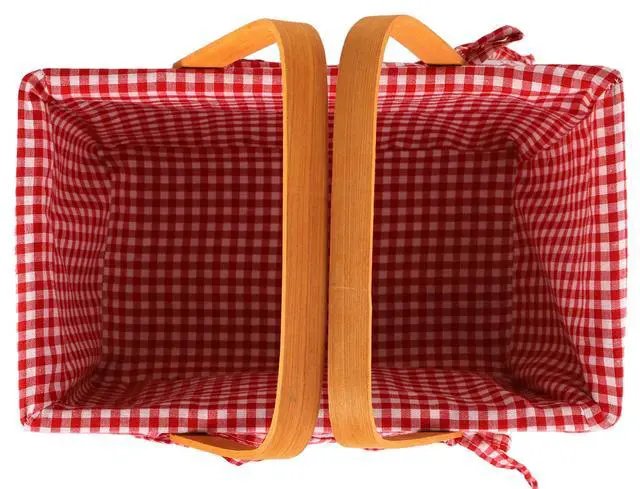 Alt view image 4 of 7 - Picnic Basket, Natural Woven Basket with Double Folding Handles, Woodchip Basket & Organizer Blanket Storage for Egg Gathering, Wedding, Candy Gift & Toy (13 x 8 x 6-1/4 Inches)