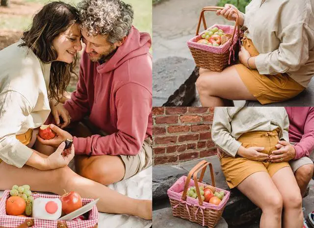 Alt view image 6 of 7 - Picnic Basket, Natural Woven Basket with Double Folding Handles, Woodchip Basket & Organizer Blanket Storage for Egg Gathering, Wedding, Candy Gift & Toy (13 x 8 x 6-1/4 Inches)