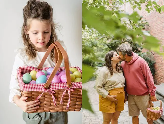 Alt view image 7 of 7 - Picnic Basket, Natural Woven Basket with Double Folding Handles, Woodchip Basket & Organizer Blanket Storage for Egg Gathering, Wedding, Candy Gift & Toy (13 x 8 x 6-1/4 Inches)