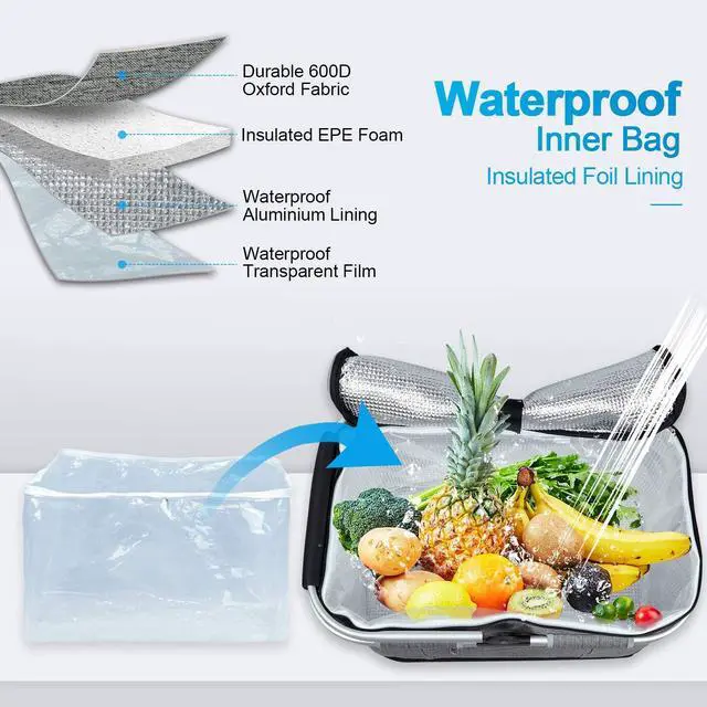 Alt view image 5 of 7 - 35L Large Picnic Basket 2 Layers of Internal Pockets Leak-Proof and Insulated Folding with Internal Support for enhansed Stability, Wedding Gifts for Couple(Grey)
