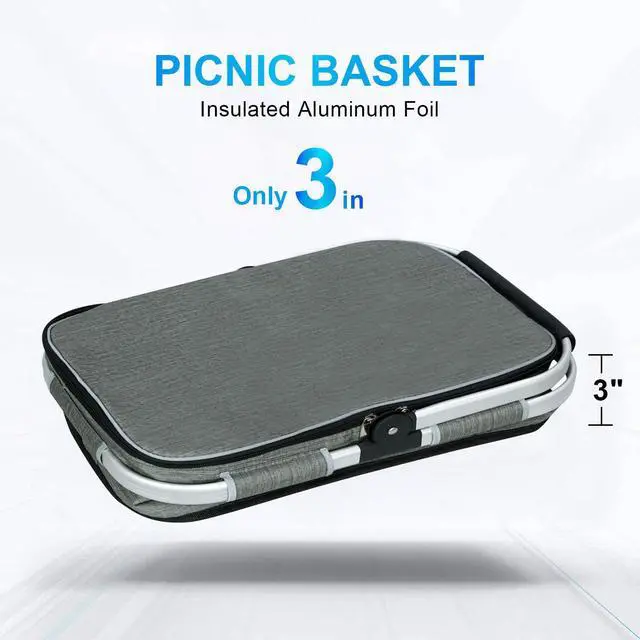 Alt view image 6 of 7 - 35L Large Picnic Basket 2 Layers of Internal Pockets Leak-Proof and Insulated Folding with Internal Support for enhansed Stability, Wedding Gifts for Couple(Grey)