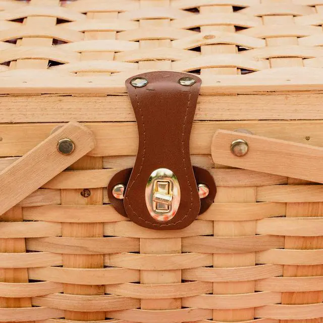 Alt view image 5 of 5 - Wickerwise Gingham Lined Woodchip Picnic Basket with Lid and Movable Handles