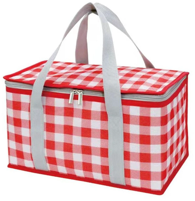 Main image of Insulated Bag Picnic Basket Bags Beach Bag Foldable Cooler Bag Reusable with Zippered top-for Warm or Cold Picnic Accessories, Outdoor(13.8x7.9x7.9 in) (RED)