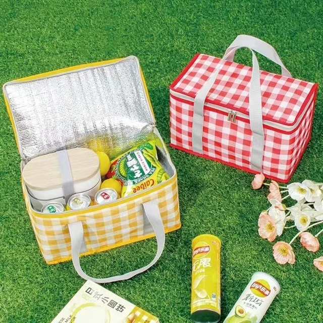 Alt view image 7 of 7 - Insulated Bag Picnic Basket Bags Beach Bag Foldable Cooler Bag Reusable with Zippered top-for Warm or Cold Picnic Accessories, Outdoor(13.8x7.9x7.9 in) (RED)