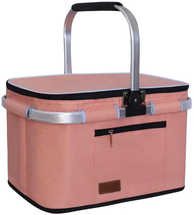 Main image of 35L Large Picnic Basket 2 Layers of Internal Pockets Leak-Proof and Insulated Folding with Internal Support for enhansed Stability, Wedding Gifts for Couple(Salmon Color)