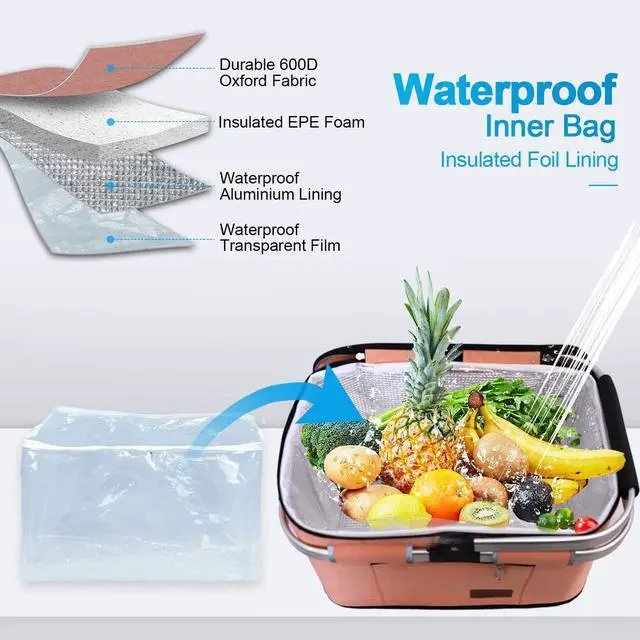 Alt view image 3 of 6 - 35L Large Picnic Basket 2 Layers of Internal Pockets Leak-Proof and Insulated Folding with Internal Support for enhansed Stability, Wedding Gifts for Couple(Salmon Color)