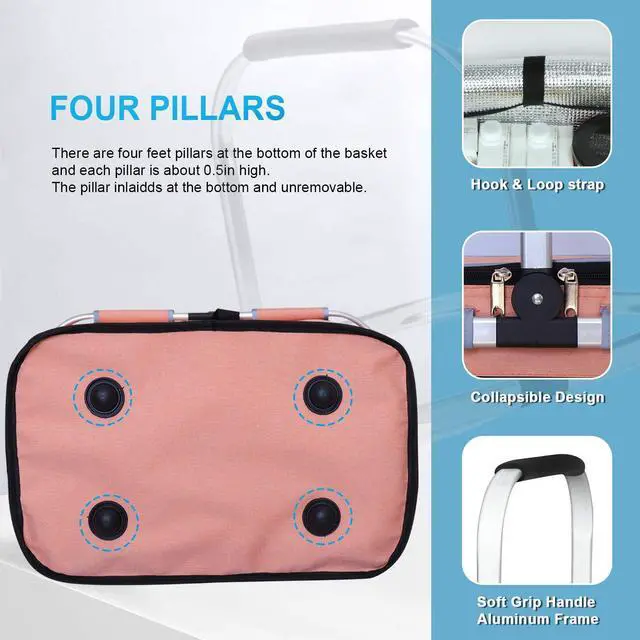 Alt view image 5 of 6 - 35L Large Picnic Basket 2 Layers of Internal Pockets Leak-Proof and Insulated Folding with Internal Support for enhansed Stability, Wedding Gifts for Couple(Salmon Color)