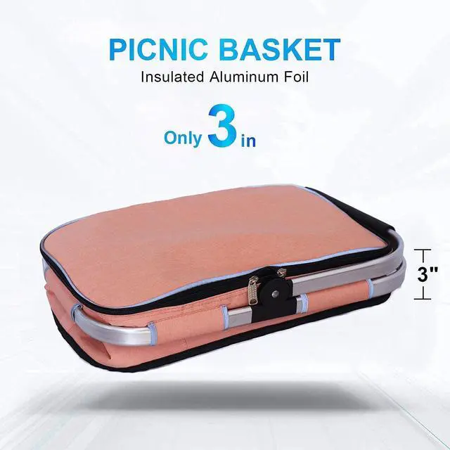 Alt view image 6 of 6 - 35L Large Picnic Basket 2 Layers of Internal Pockets Leak-Proof and Insulated Folding with Internal Support for enhansed Stability, Wedding Gifts for Couple(Salmon Color)