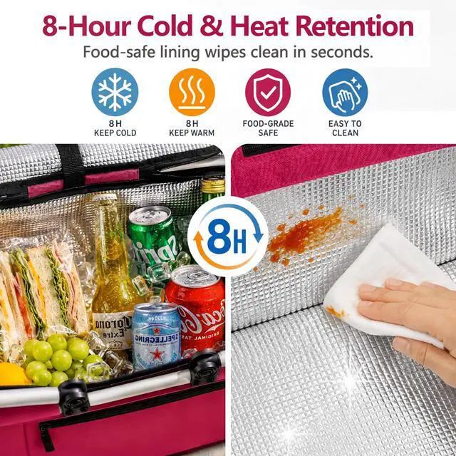 Alt view image 3 of 6 - Picnic Basket, SIYUAN 27L Collapsible Insulated Farmers Market Basket for Shopping Traveling Large Grocery Tote Bag with Handles Red