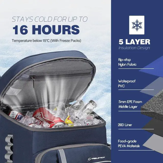 Alt view image 2 of 7 - 35 Can Insulated Cooler Backpack, Leakproof Soft Lunch Ice Bag