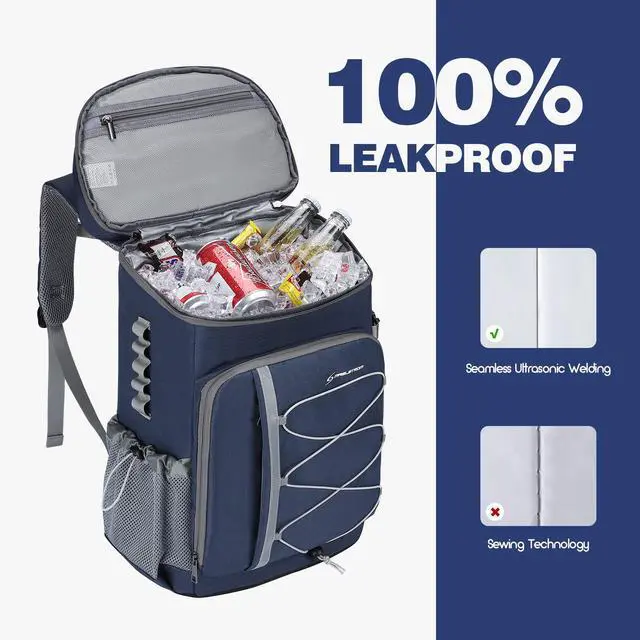 Alt view image 3 of 7 - 35 Can Insulated Cooler Backpack, Leakproof Soft Lunch Ice Bag