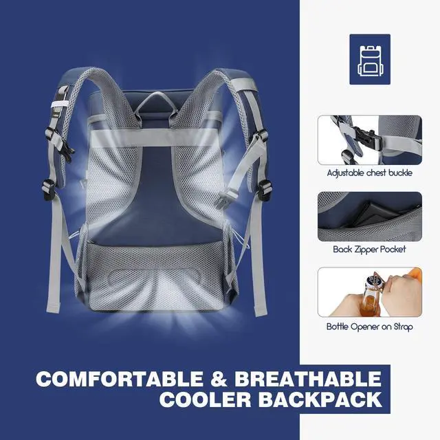 Alt view image 5 of 7 - 35 Can Insulated Cooler Backpack, Leakproof Soft Lunch Ice Bag