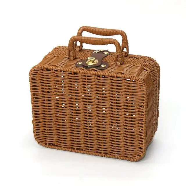 Main image of Wicker Picnic Basket with Lid Picnic Basket Boxes Small Vintage Suitcase S