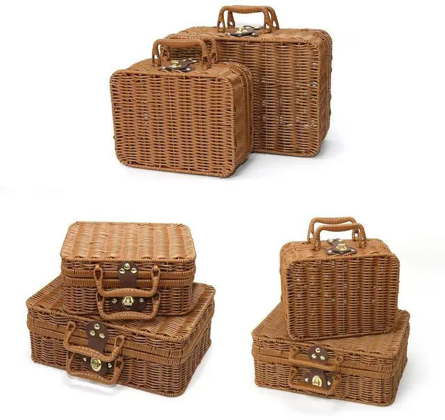 Alt view image 7 of 7 - Wicker Picnic Basket with Lid Picnic Basket Boxes Small Vintage Suitcase S