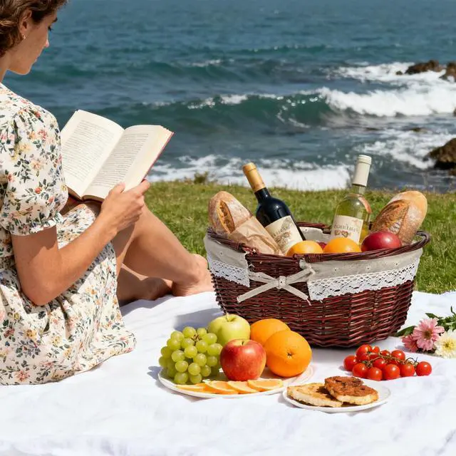 Alt view image 6 of 7 - Wicker Picnic Basket with Handle, Large Empty Gift Basket to fill, Open Top Market Harvest Baskets for Garden, Fruit, Candy, Wine, Egg Gathering, Wedding, Vegetables