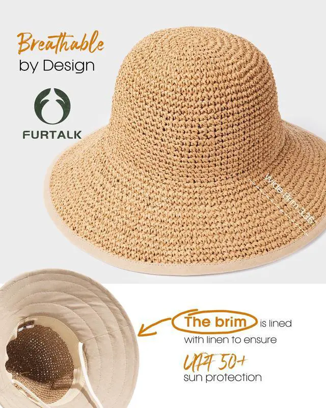 Alt view image 2 of 6 - Summer Straw Beach Sun Hats for Women Wide Brim Packable Bucket Hat