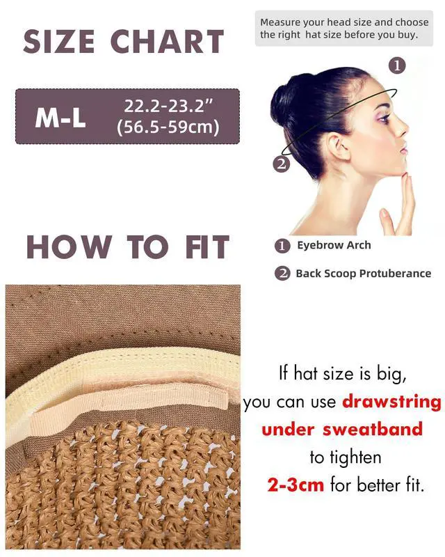 Alt view image 6 of 6 - Summer Straw Beach Sun Hats for Women Wide Brim Packable Bucket Hat