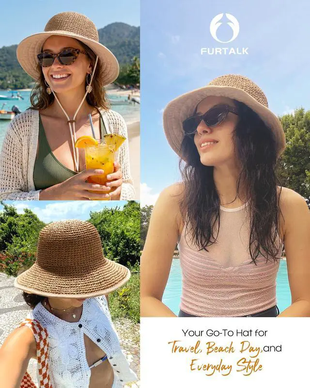 Alt view image 4 of 6 - Summer Straw Beach Sun Hats for Women Wide Brim Packable Bucket Hat