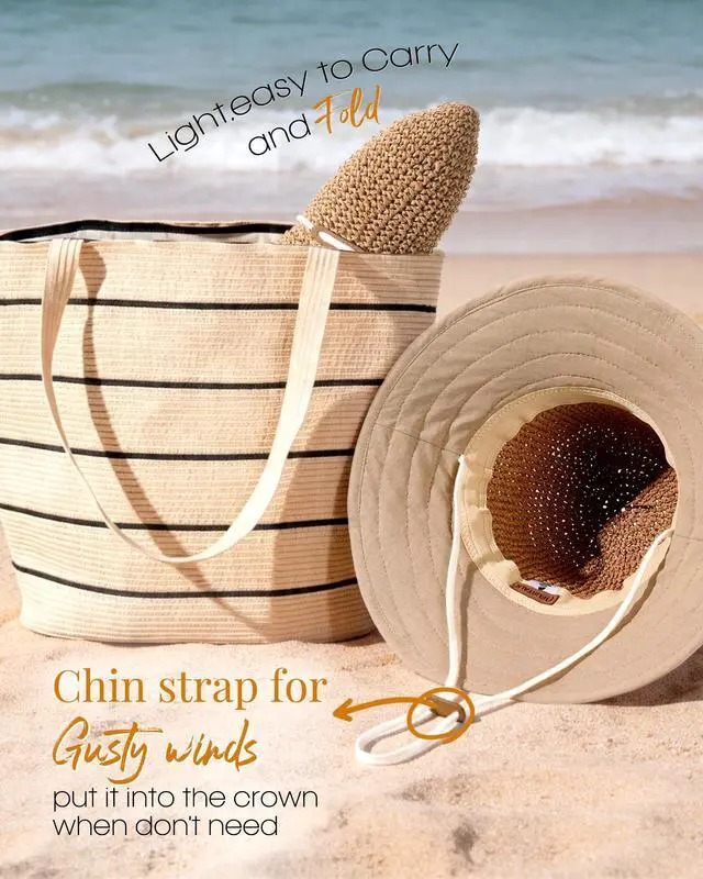Alt view image 5 of 6 - Summer Straw Beach Sun Hats for Women Wide Brim Packable Bucket Hat