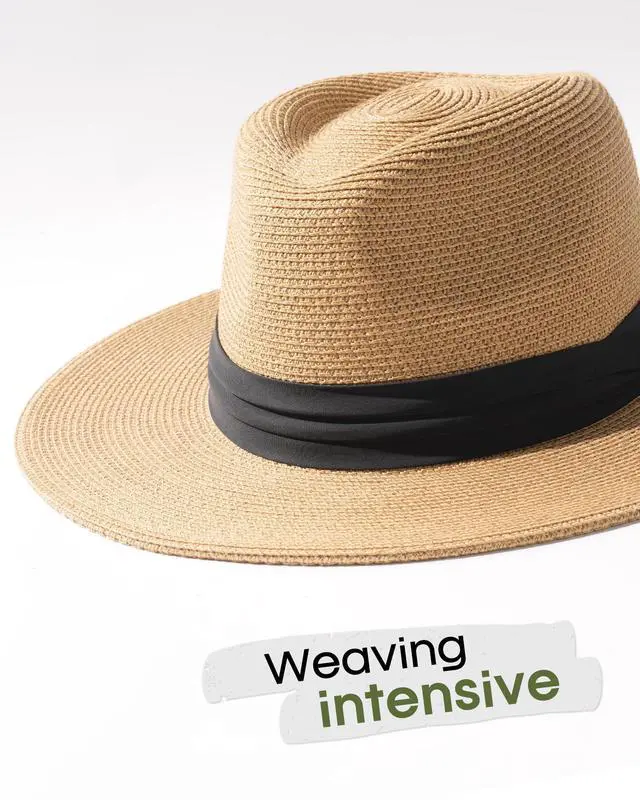 Alt view image 3 of 7 - Womens Mens Wide Brim Straw Panama Hat Fedora Summer Beach Sun Hat