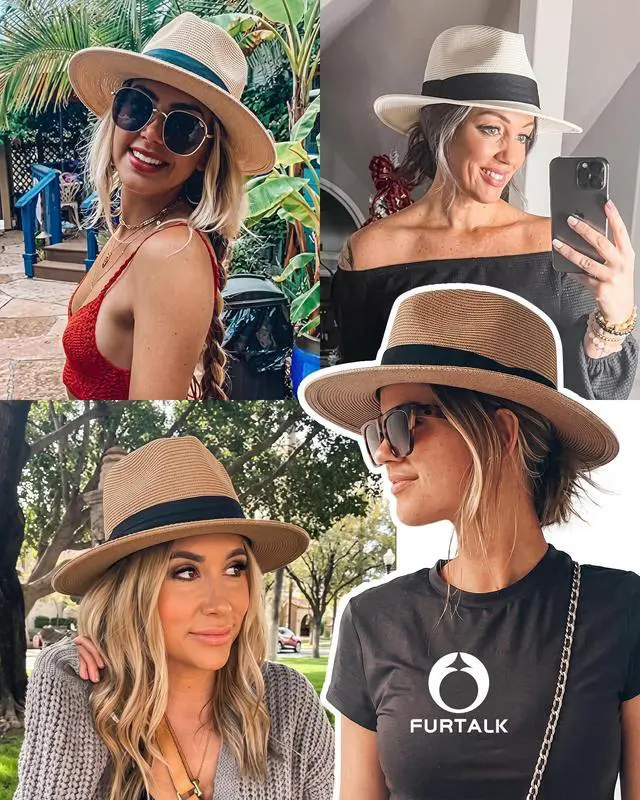 Alt view image 4 of 7 - Womens Mens Wide Brim Straw Panama Hat Fedora Summer Beach Sun Hat