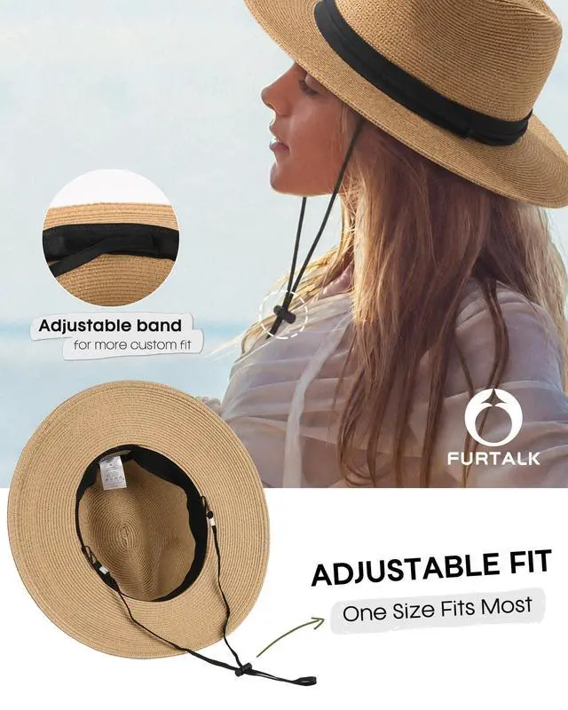 Alt view image 5 of 7 - Womens Mens Wide Brim Straw Panama Hat Fedora Summer Beach Sun Hat