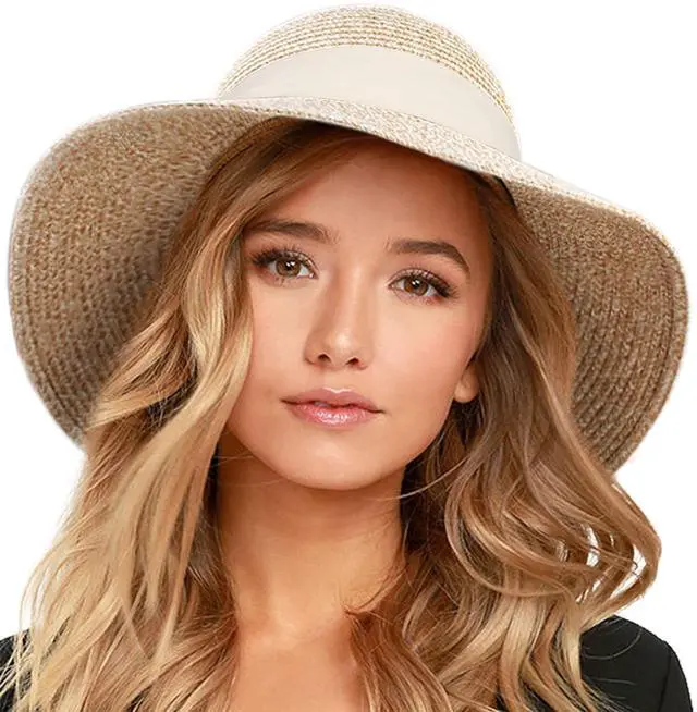 Main image of Womens Beach Sun Straw Hat Wide Brim UV Protection Travel Hat