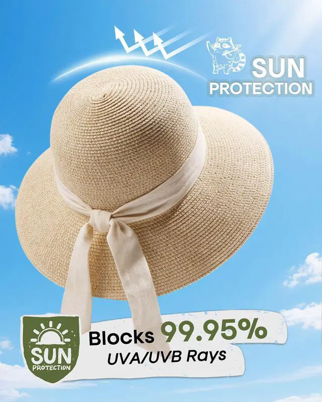 Alt view image 2 of 7 - Womens Beach Sun Straw Hat Wide Brim UV Protection Travel Hat