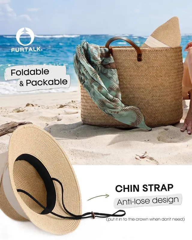 Alt view image 4 of 7 - Womens Beach Sun Straw Hat Wide Brim UV Protection Travel Hat