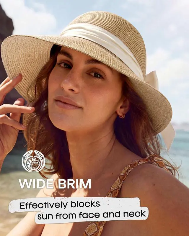 Alt view image 3 of 7 - Womens Beach Sun Straw Hat Wide Brim UV Protection Travel Hat