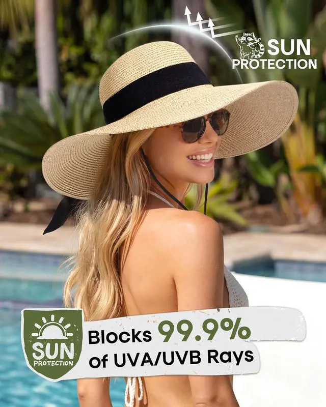 Alt view image 2 of 7 - Womens Sun Straw Hat Wide Brim Floppy Summer Beach Hats for Women