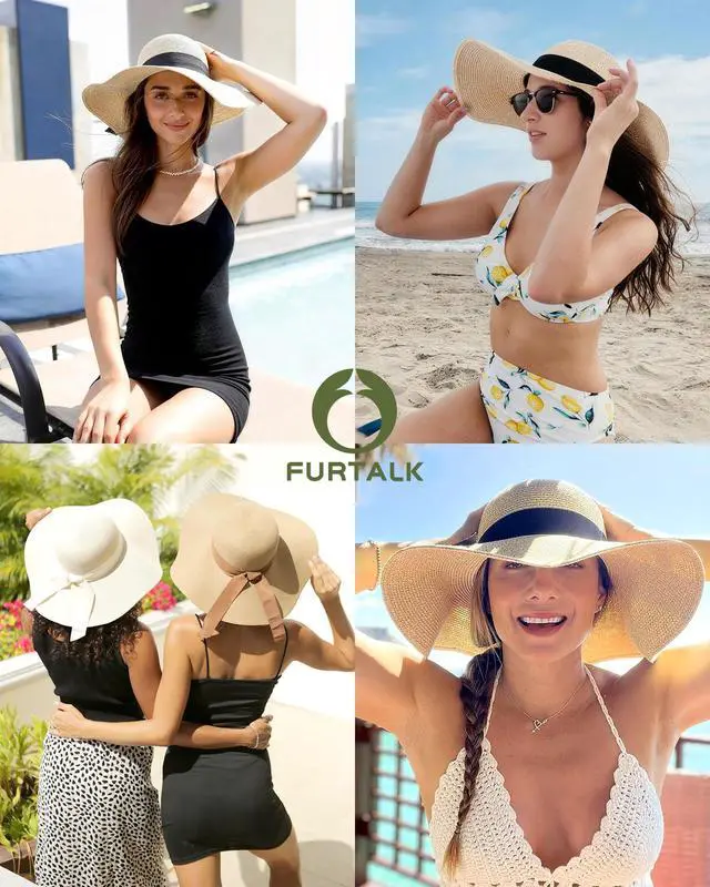 Alt view image 5 of 7 - Womens Sun Straw Hat Wide Brim Floppy Summer Beach Hats for Women