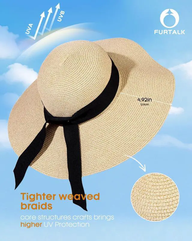 Alt view image 3 of 7 - Womens Sun Straw Hat Wide Brim Floppy Summer Beach Hats for Women