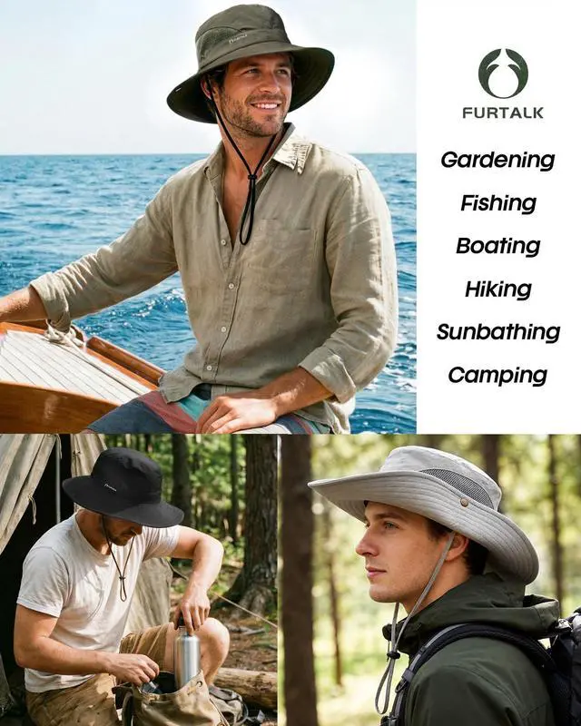 Alt view image 5 of 6 - Mens Bucket Sun Hat UPF Protection Wide Brim Breathable Fishing Hat