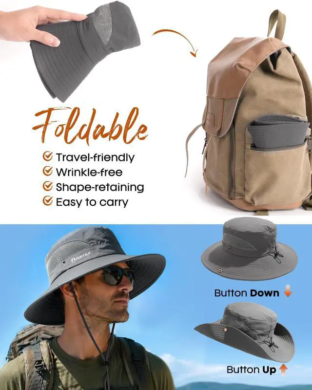 Alt view image 6 of 6 - Mens Bucket Sun Hat UPF Protection Wide Brim Breathable Fishing Hat